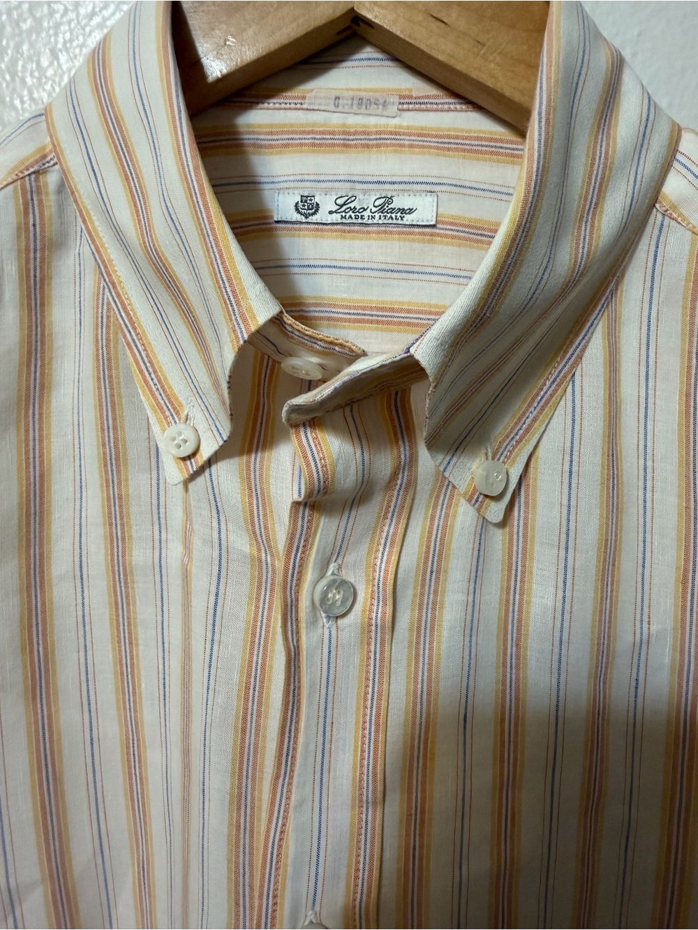 Loro Piana Linen/Flax Cotton Striped Button-Down Shirt Beige Long Sleeve 15 3/4